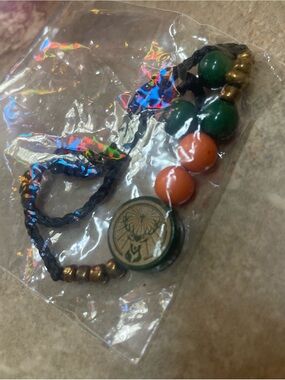 Jagermeister Bead Bracelet - Deer Head Logo - Orange, Gold & Green Beads - NEW